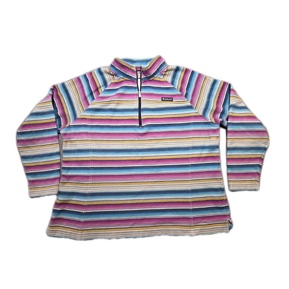 Ariat Real Women's Medium 1/4 Zip Sweatshirt Pink Teal Pullover See Description